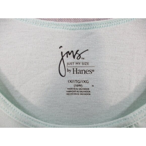 Just My Size Soft Mint Gathered Neck Plus Size Womens Top 16W Short Sleeve - Picture 3 of 8